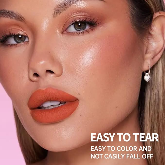 Double-head design Lip Stain Lip Liner Stain,Matte Finish Peel Off Lip Stain with Tweezer, Long Lasting Lightweight Smoothing Waterproof Smudge-proof Transfer-proof, Easy to Use,2#Coral