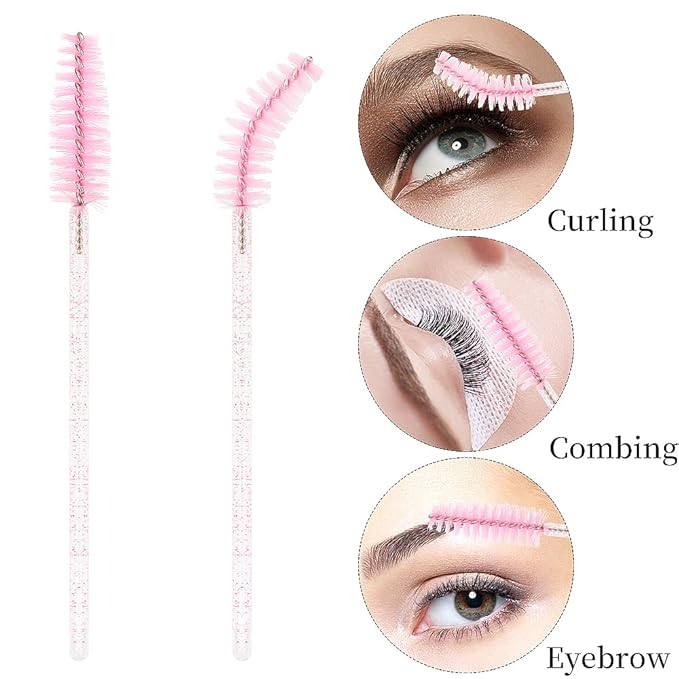 300 Pcs Crystal Spoolies Mascara Wand Eyelashes Brushes for Eyebrow Eye Lash Extension in Colorful handle (mixed 6 color)