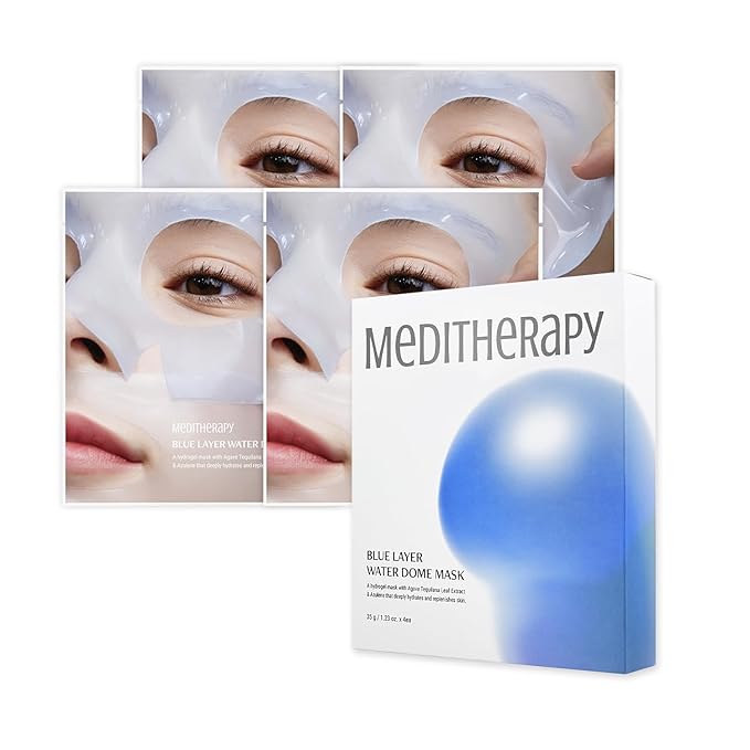 Bluelayer Water Dome Mask - Korean Overnight Collagen Face Mask for Glass Skin, Moisturizing and Firming with Hyaluronic Acid & Blue Agave - Pore Minimizing with Hydrogel Masks for Radiant Glow - 4EA