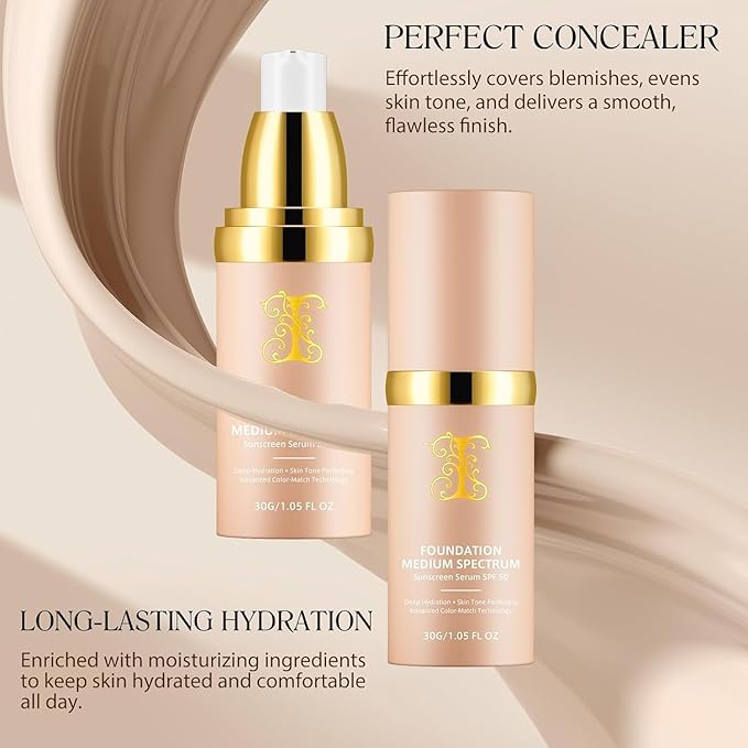 4-in-1 Color-Changing Foundation – Medium Spectrum Shade with SPF 50+ - Anti-Aging, Hydrating, Full-Coverage Foundation Makeup Liquid & Concealer - Ideal for Sports & Dancing –1PC (30ml)