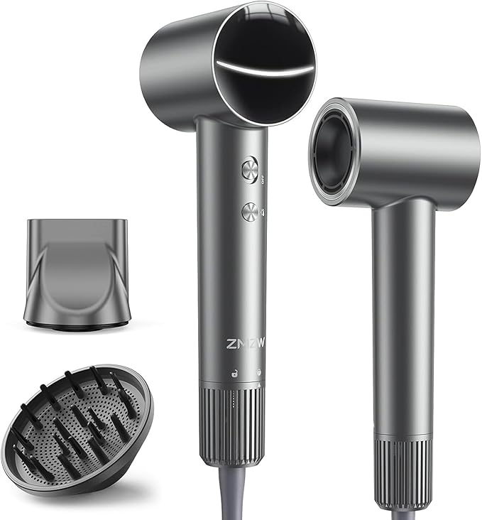Hair Dryer, High-Speed Ionic Quiet Blow Dryer with 160,000 RPM Brushless Motor for Fast Drying, Low Noise Thermo-Control Compact Professional Dryers with Magnetic Diffuser & Nozzle for All Hair Types