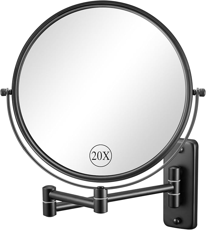 20X/1X Wall Mounted Makeup Mirror, 9 Inch Double Sided Magnifying Bathroom Mirror, Large Size 360° Swivel Extendable Vanity Mirror for Shaving, Black