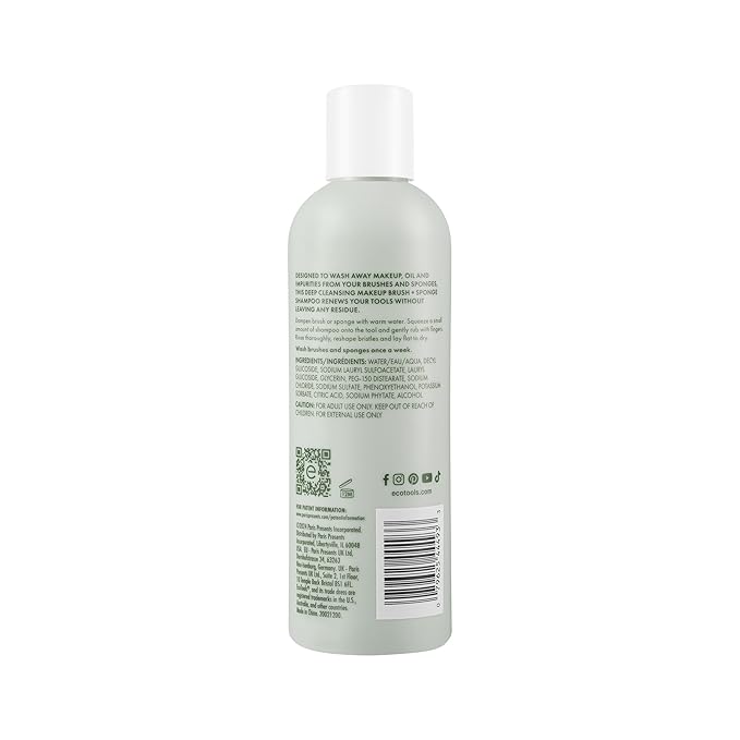 EcoTools Makeup Brush + Sponge Shampoo, Remove Makeup & Impurities From Tools, Sponges, & Puffs, Fragrance-Free Brush Cleanser, No Harsh Chemicals, Vegan, & Cruelty-Free, 8 fl. oz./236 ml. Bottle