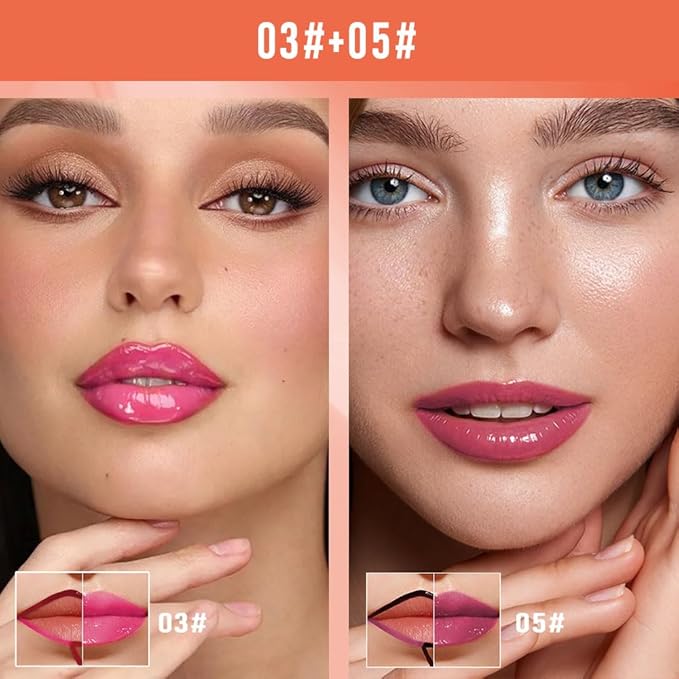2Pcs Peel Off Lip Gloss Tattoo and Lip Oil 2-in-1, Lip Stain Peel Off Masque - Peel Off Lip Tint ,Long Lasting Waterproof Transfer-proof Lip Mask Lip Gloss Peel Off Lip Liner,Stay Lip Makeup 03#+05#