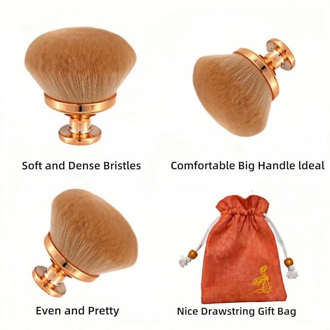 NUANJUYUExtra Large Kabuki Brush - 90mm Wide Head for Flawless Face & Body Makeup, Self Tanner, Sunscreen. Even Application with Liquids/Creams. Wet & Dry Use - Gold