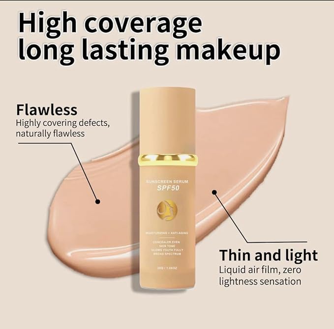 Foundation 4 in 1 - Medium Spectrum with SPF 50+, Anti-Aging, Concealer, Sun Protection, Hydrating Color Changing Foundation Makeup Liquid, Full Coverage Concealer, Waterproof and Sweatproof
