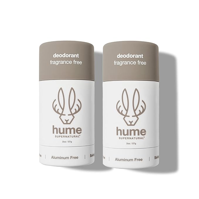 Hume Supernatural Aluminum Free Deodorant for Women & Men - Safe for Sensitive Skin - Probiotic, and Plant-Based - Long-Lasting Moisture Absorbing - Clean and Effective - Fragrance Free, 2-Pack