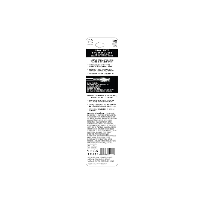 Milani Brow Tint- Stay Put Tinted Brow Mousse, Nourishing, High-Pigment infused with Shea Butter, Jojoba Seed Oil & Panthenol Vitamin B5- Dark Brown