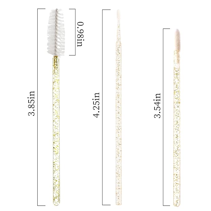 300 PCS Eyelash Extension Supplies Kit, Disposable Micro Swab Brush, Eyebrow Spoolie, Lip Brush, Mascara Wand Applicator (Crystal gold handle white kits)
