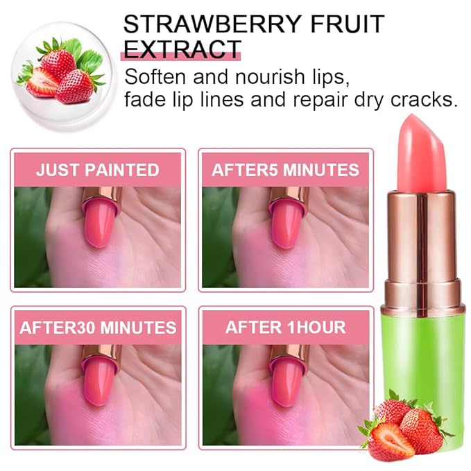 BINGBRUSH Aloe vera Color Changing Lipstick,Moisturizer Long Lasting Lip Care Magic Lip Gloss,Makeup Lipstick Set (1pc 02#Strawberry, A-1pc)