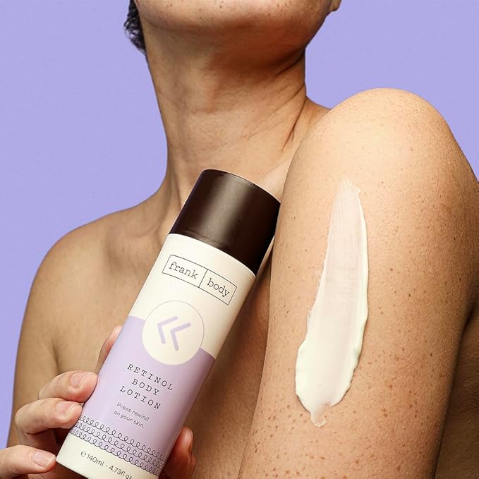 frank body Retinol Body Lotion | Anti-Aging Body Moisturizer | Retinol, Peptides & Berry Extracts | Reduces Fine Lines, Evens Skin Tone | Berry Scent | 140ml/4.73fl oz