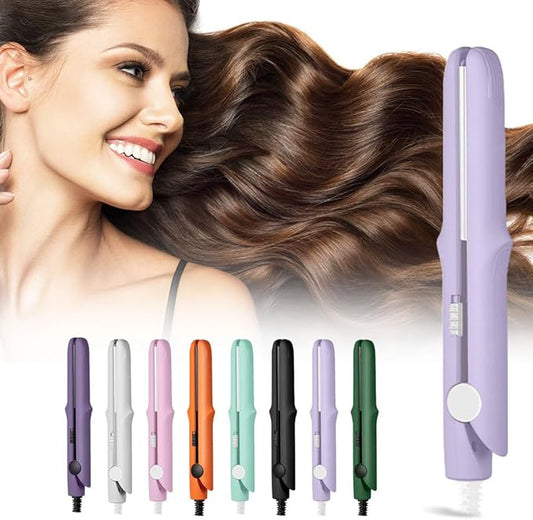 Mini Dual Purpose Curling Iron, 2025 New 2 in 1 Mini Curling Wand & Flat Iron Hair Straightener, Portable Travel Curling Wand for Women Short Hair, Hair Straightener for All Hair Types (Light Purple)