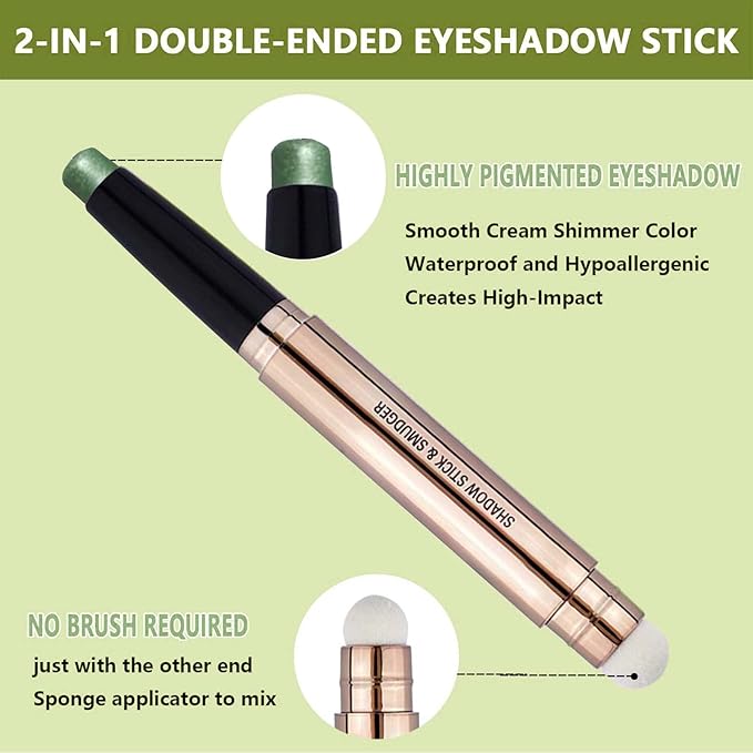 Eyeshadow Pen Makeup Brush Smooth Cream Shimmer Shadow Pencil Long Lasting Waterproof Eye Shadow Highlighter Stick Makeup Eye Liner Multi-Dimensional eyes Look (Neon green # 15)