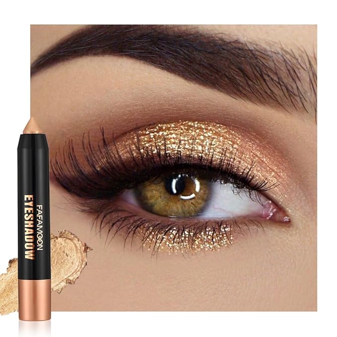 Monochrome Cream Shimmer Glitter Eyeshadow Pencil Stick for Women, Shimmer Light Gold Eye Shadow Eyeliner Pencil Sticks Makeup, sombras para ojos, Waterproof, Vegan & Cruelty-Free, 01#