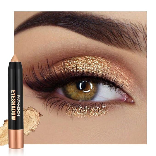 Monochrome Cream Shimmer Glitter Eyeshadow Pencil Stick for Women, Shimmer Light Gold Eye Shadow Eyeliner Pencil Sticks Makeup, sombras para ojos, Waterproof, Vegan & Cruelty-Free, 01#