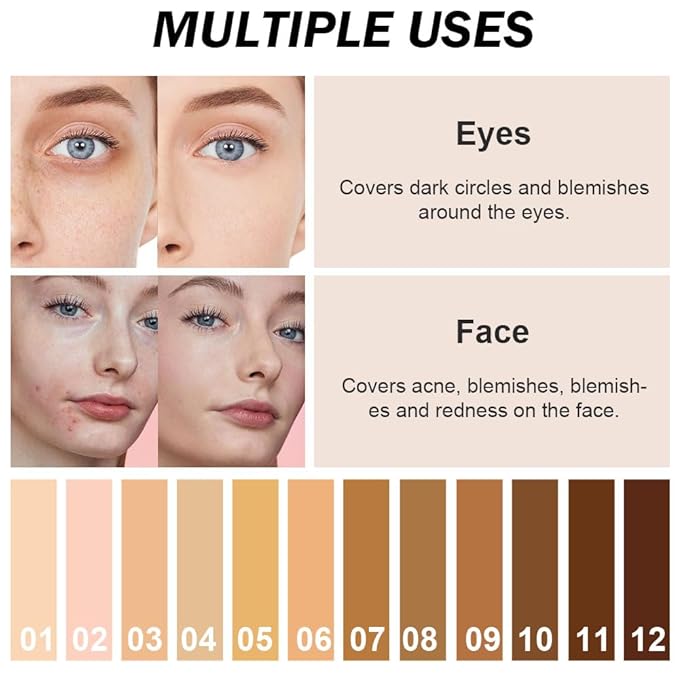 Kaely Cream Pot Concealer Full Coverage Makeup Set, Under Eye Brightener Color Correcting Concealer for Dark Circles, Waterproof Foundation Palette with Brush, Eye Ring Corrector de ojeras, 02