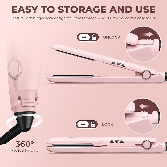 MiroPure 1.5 Inch Flat Iron, Hair Straightener with 30S Fast Heating & 60min Auto Shut-Off, Hair Straightener and Curler 2 in 1 with 3D Ceramic Floating Plates