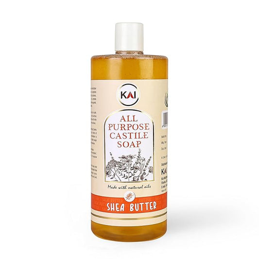 Shea Butter Liquid Castile Soap; Concentrated and All-Purpose; Use for All Natural Body Wash, Face Cleanser, Hair Shampoo, Hands, Dishes, Laundry, Floors, and Pets; 32 Ounce (1 Pack)