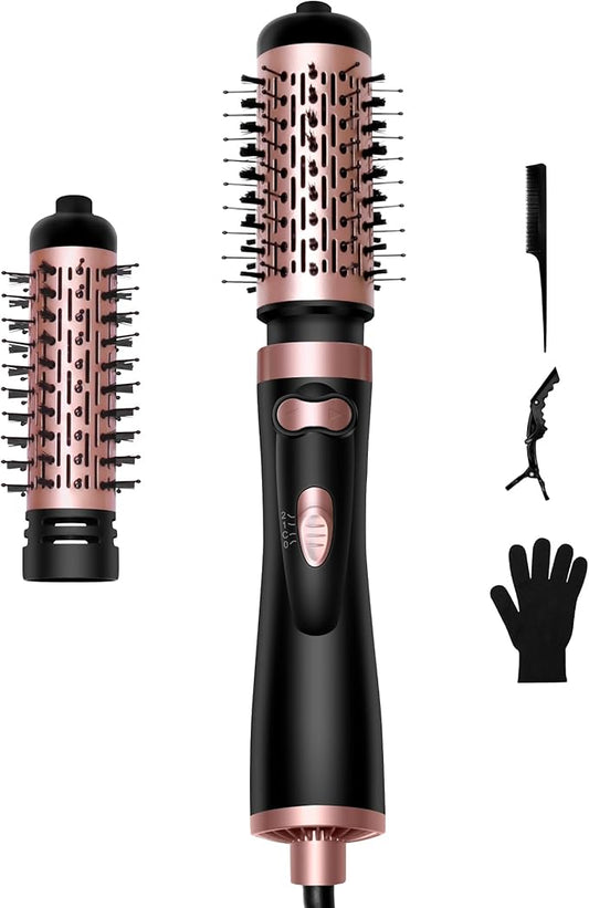 3 in 1 Rotating Hair Dryer Brush, Auto Rotating Blow Dryer Brush Spinning with 2 Brushes (2" & 1.5"), Negative Ionic Brush Blow Dryer, Round Brush Blow Dryer Volumize Curling 100-120V (Black)