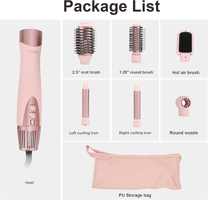 Hair Blow Dryer & 6-in-1 Air Styler, Powerful Fast Drying with Multiple Attachments for Drying, Volumizing, Curling, Straightening and Styling, with Leather Travel Pouch, US Plug 110 Volt