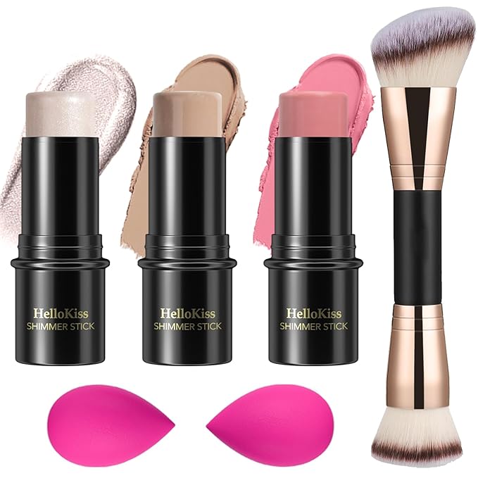 3 Pcs Cream Contour Stick Makeup Kit, Shades with Highlighter Stick, Blush Stick and Bronzer Contour Stick for Sculpt the Cheeks, Waterproof, Matte & Dewy Finish (Fair,#01+#08+#13)