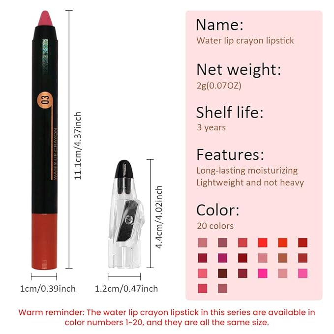 Cherry Red Crayon Matte Lipstick Lip Liner Pencil, Moisture Smooth Lipstick Penil, With Pencil Sharpener Sharpenable Lip Pen Ultimate Lip Crayon for Women Easy to Apply Waterproof 03#