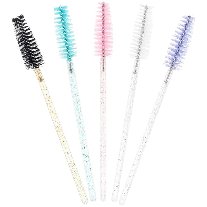 20 Pcs Mascara Wand Tube Set Diamond Key Chain Tube Empty Mascara Brushes Eyelash Spoolies Brush Makeup Tool Applicator (Mixed 5 color)