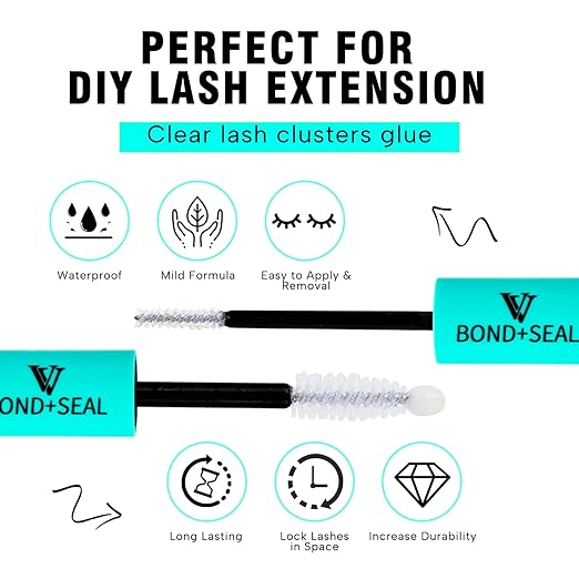 VAVALASH Bond and Seal Lash Clusters Glue 2 in 1 Long Lasting Clear Cluster Lash Glue for Eyelash Extensions Waterproof Adhesive and Sealant 48-72 Hours DIY Eyelash Extension