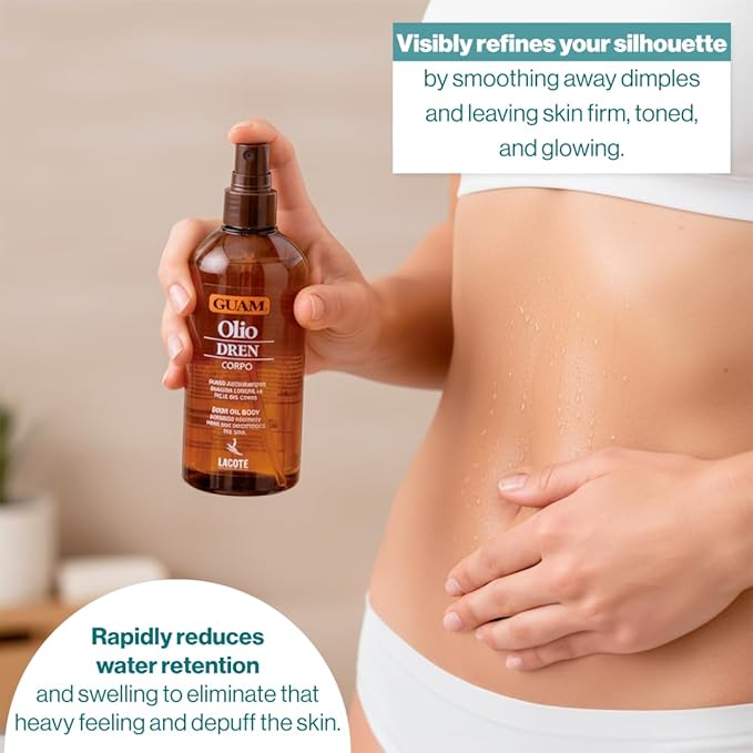 GUAM Dren Anti-Cellulite Massage Oil – Lymphatic Drainage & Water Retention Relief – Essential Oils for Skin Firming & Toning (200 ML)