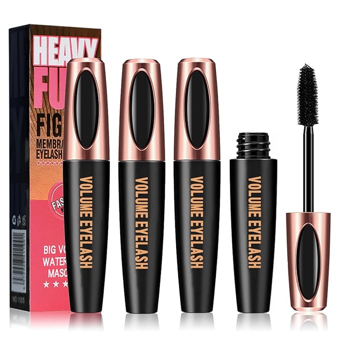 4D Silk Fiber Lash Mascara, Black Mascara Lengthens And Volumizes, Long-Lasting Waterproof Smudge-Proof, Non-Flaking Natural No Clumping Thickens, Hypoallergenic Formula (3 Packs)