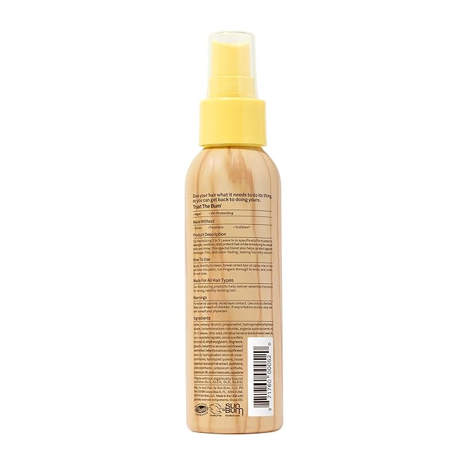 Sun Bum Revitalizing 3 in 1 Leave In Conditioner - Anti Frizz Detangler - Color Safe with UV Protection - Enriched with Coconut Oil and Banana - 4 oz
