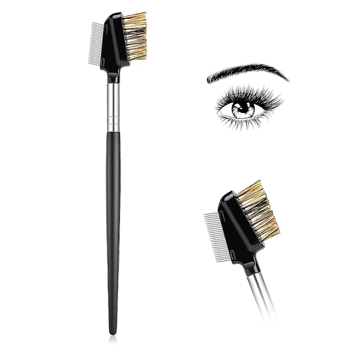 2 in1 Lash Brush, Multi-purpose Eyelash Comb with Metal Teeth Resuable Eyelash Separator Tool Eyebrow Brush with Wood Handle, Eye Makeup Brush Tool for Women (1 Pack)