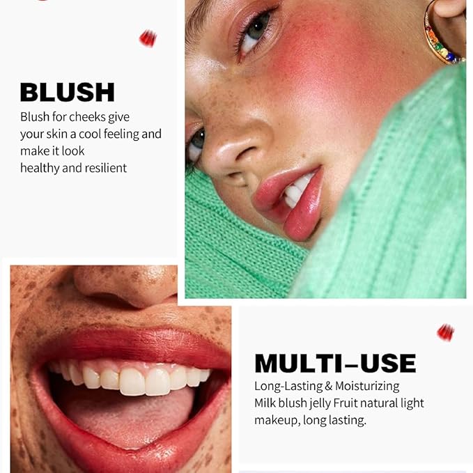 5 Colors Hydrating Lip & Cheek Tint, Long-Lasting Jelly Blush Stick with Cooling Effect, Watercolor-Like Finish (# 01)