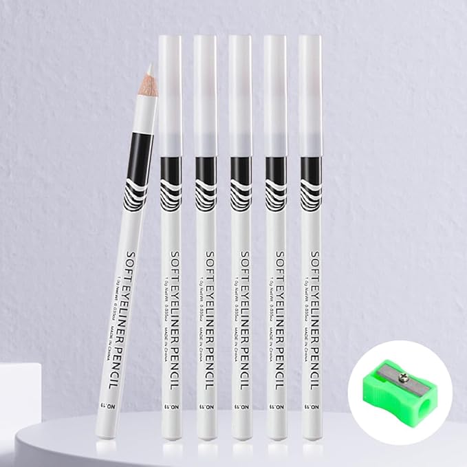 6Pcs Wooden Hard-Core White Eyebrow Pencils, Eyebrow and Eyeliner Pencils, Long Lasting Waterproof and Sweat-Proof, Easy to Color,Beginner Makeup Eyebrow Penci,Create a Natural Brow Makeup