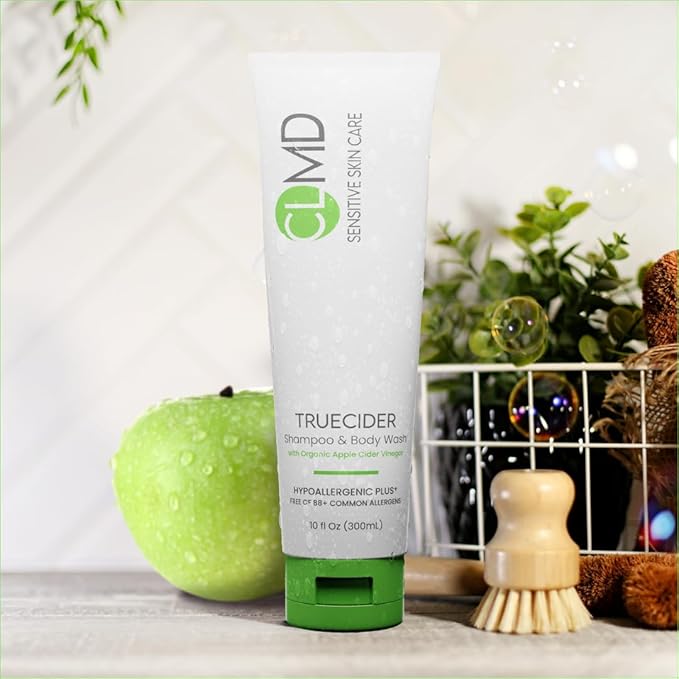 Cheryl Lee MD TrueCider Hypoallergenic 2-in-1 Shampoo & Body Wash with Organic Apple Cider Vinegar – Gentle pH-Balanced Cleanser for Hair & Skin, Sulfate-Free, Dermatologist-Tested, 10 fl oz