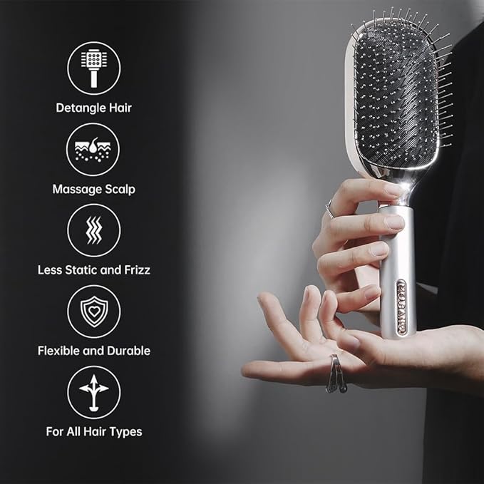 Melbang Hair Brush for Thick Curly Thin Long Short Wet or Dry Hair Adds Shine and Makes Hair Smooth Hair Comb Paddle Hair Brush for Men Women Kid (Silver)