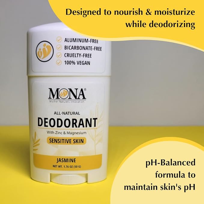 MONA BRANDS All Natural Deodorant For Women & Men | For Sensitive Skin | No Aluminum or Baking Soda | (JASMINE 1.76 Oz)