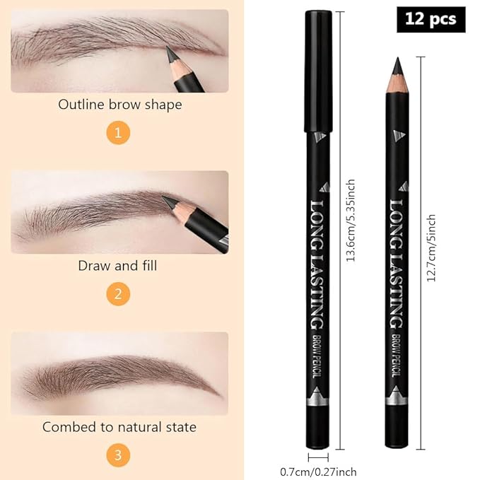 12Pcs Eyebrow Pencils for Women, Wooden Hard-Core Black Eyebrow and Eyeliner Pencil, Long Lasting Waterproof and Sweat-Proof, Beginner Makeup Brow Pencil, Create a Natural Eye Brow Makeup