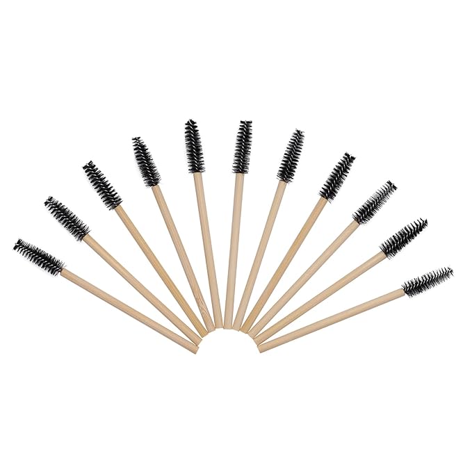 100pcs Bamboo Handle Eyelash Brush Disposable Comb Mascara Wands Eye Lashes Extension Applicator Eyebrow Brush (Black Color)