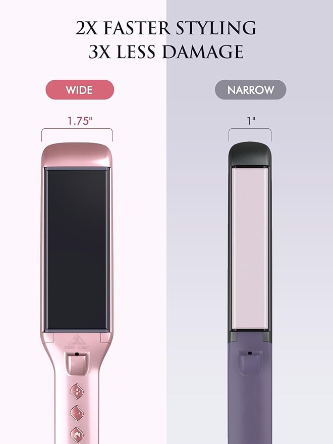 LANDOT Wide Flat Iron Hair Straightener - 1.75" Professional Ceramic Straightening Iron for Faster Styling, Extra Shine Hair, Dual Voltage Adjust Temp 250-450℉ All Hair Types, Ideal for Busy Morning