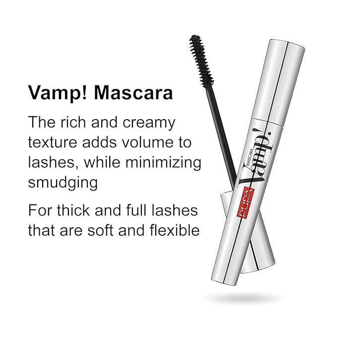 Pupa Milano Vamp! Exceptional Volume Mascara - Exaggerated Lashes with Oversize Volume - Revolutionary in Performance and Formula - Creamy Texture with a Restructuring Effect - 100 Black - 0.183 Oz