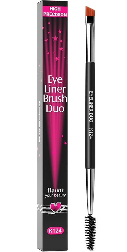 KESHIMA Angled Eyeliner Brush Duo – Extra Fine Precision Eye Liner Brush & Spoolie – Dual-Ended Tool for Liner Application, Eyebrow Grooming, Shaping & Blending Powders, Gels & Liquids