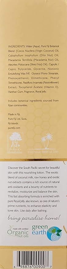 PURE FIJI Body Lotion Hydrating - Moisturizing Lotion for Dry Skin with Coconut Milk and Vitamin E, Organic Body Lotion For Women and Men, Coconut Milk and Honey Scent, 12 oz