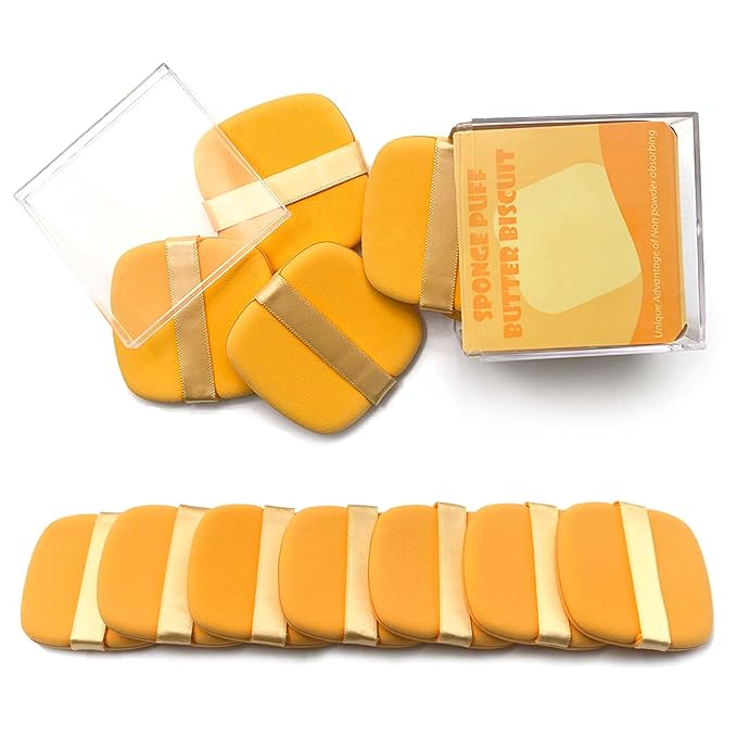 7-Piece Yellow Square Makeup Puff Set with Storage Box - Soft, Reusable & Portable for Liquid Foundation, Concealer & More