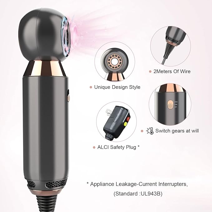 Portable Hair Dryer - 800W Constant Heat Control Hairdryer Protect Hair, with ALCI Safety Plug High Airflow Lightweight Mini Blow Dryer for Home Hotel and Travel