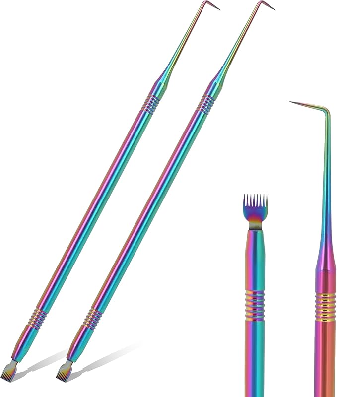 Stainless Steel Lash Lift Perm Tool Kit - 2 PCS Eyelash Tint Rods, Metal Dual-End Separator With Pointed Tips, Separating Comb, Perming Brush for Tinting Extensions Supplies