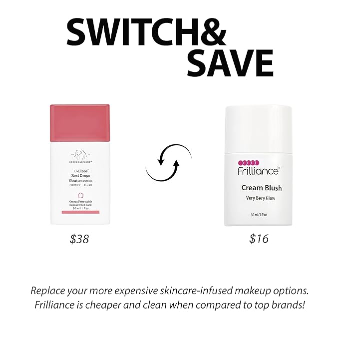 Frilliance Hydrating Cream Blush, Very Berry Glow Tint, Cruelty Free Hypoallergenic for Teens of All Skin Types, 30 ml / 1 fl oz