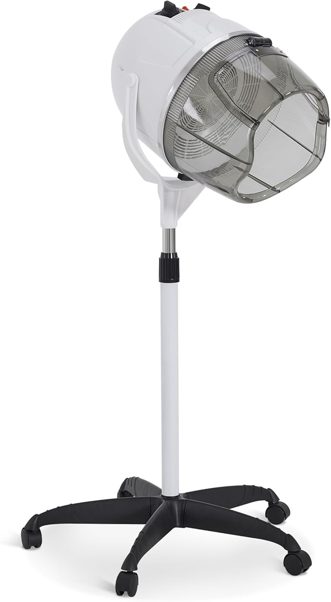BarberPub 1300W Hooded Hair Bonnet Dryer with Stand, Height Adjustable Floor Standing Rolling Base, Beauty Salon Equipment with 360° Rotation VHD08 (White)