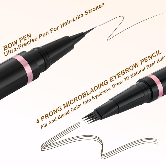 Eyebrow Pencil,2-in-1 Waterproof Eyebrow Pen with 4 Tip Brow Pen and Ultra-Precise Brow Pencil,with Dual-ended Eyebrow Brush,Eyebrow Makeup for Natural Looking Eyebrows - Ash Brown