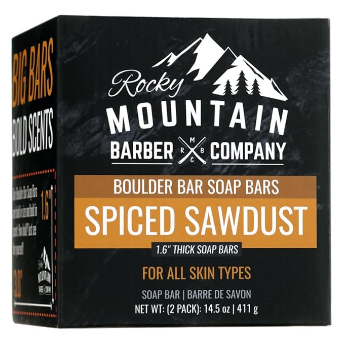 Men’s All-in-One Shampoo & Body Soap Bars – Extra Thick 1.6” Glycerin Hair & Body Soap Bars - 2 Soaps - Spiced Sawdust Scent - with Coconut Oil, Oat Protein & Cedarwood Oil - Made in USA - 14.5 oz